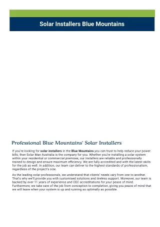 Solar Installers Blue Mountains