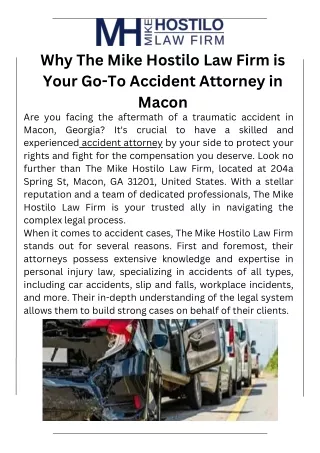 Why The Mike Hostilo Law Firm is Your Go-To Accident Attorney in Macon