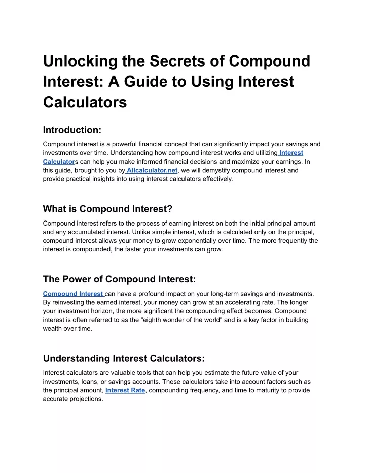 unlocking the secrets of compound interest