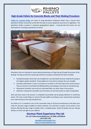 High-Grade Pallets for Concrete Blocks and Their Making Procedure