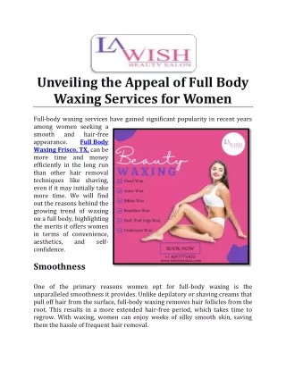 Unveiling the Appeal of Full Body Waxing Services for Women