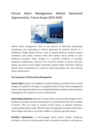 Clinical Alarm Management Market Generated Opportunities, Future Scope 2023-2030