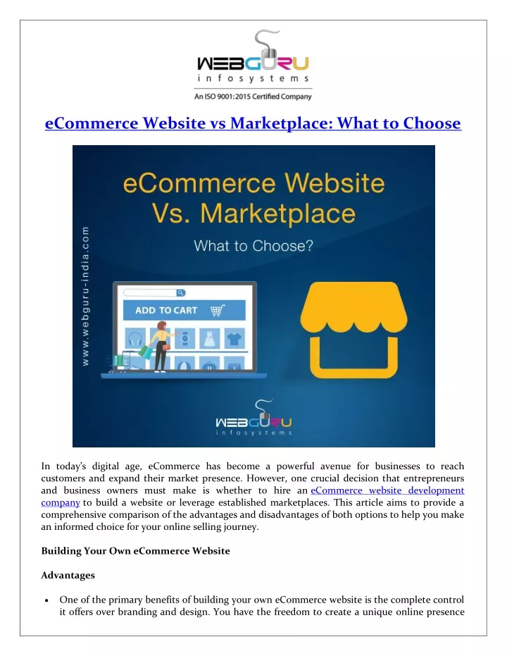 ecommerce website vs marketplace what to choose