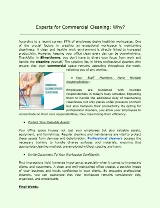 Experts for Commercial Cleaning: Why?