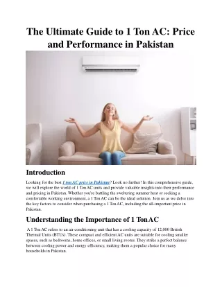 The Ultimate Guide to 1 Ton AC: Price and Performance in Pakistan