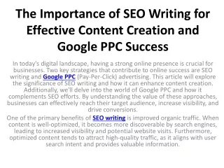 The Importance of SEO Writing for Effective Content Creation and Google PPC Success
