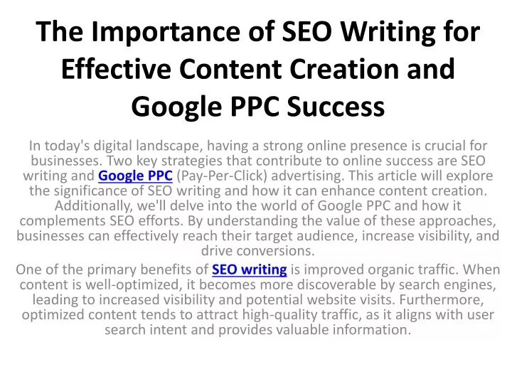 the importance of seo writing for effective content creation and google ppc success