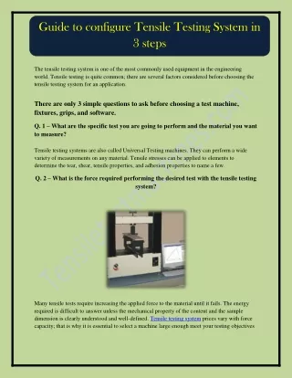 guide to configure tensile testing system