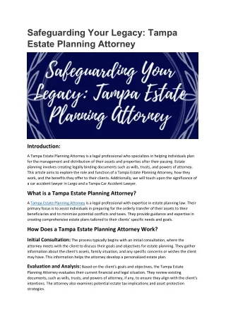 Safeguarding Your Legacy: Tampa Estate Planning Attorney