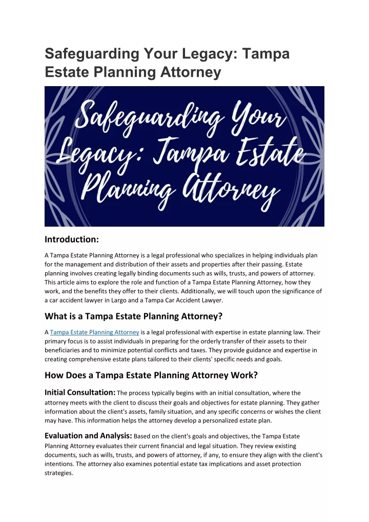safeguarding your legacy tampa estate planning