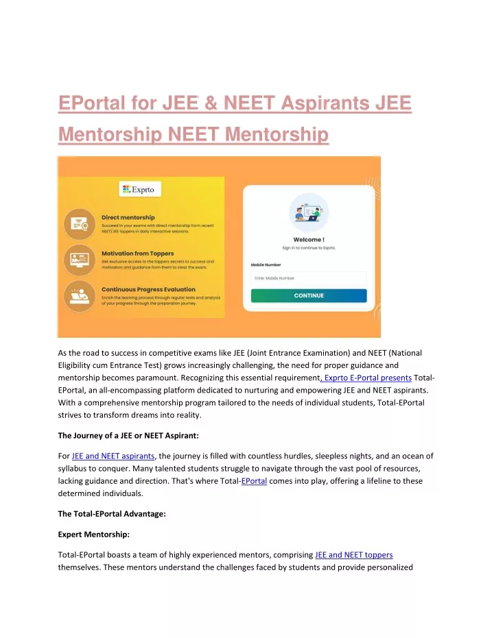 eportal for jee neet aspirants jee mentorship