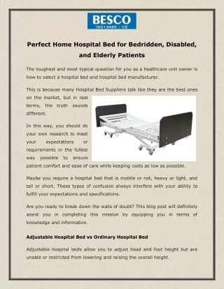 Perfect Home Hospital Bed for Bedridden, Disabled, and Elderly Patients