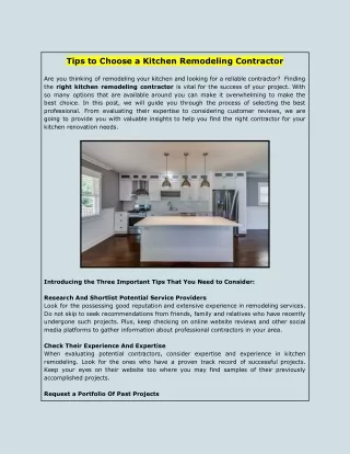 Tips to Choose a Kitchen Remodeling Contractor