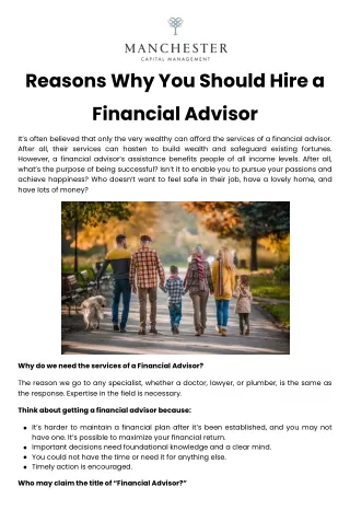 Reasons Why You Should Hire a Financial Advisor