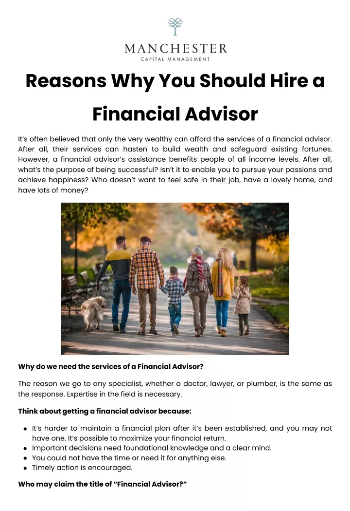 reasons why you should hire a financial advisor