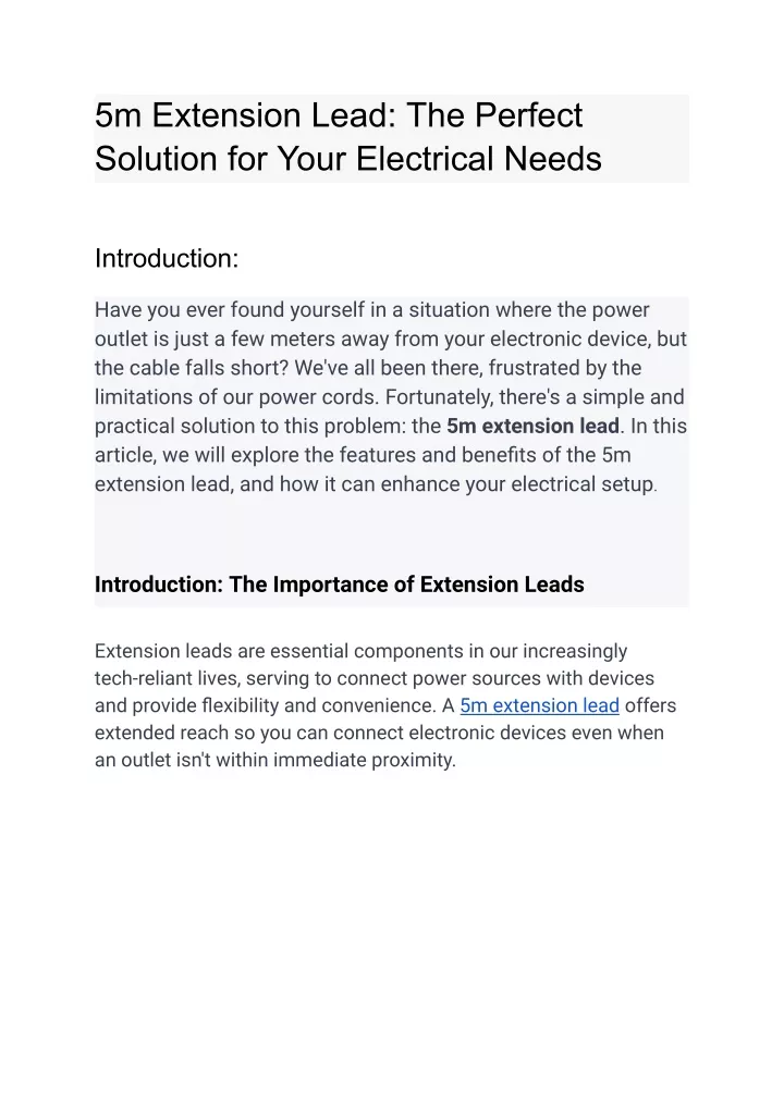 5m extension lead the perfect solution for your