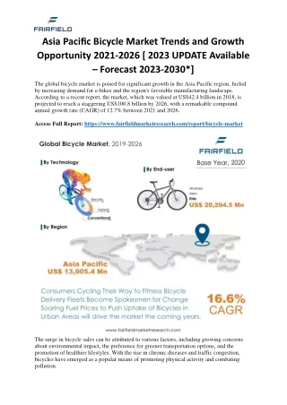Asia Pacific Bicycle Market Trends and Growth Opportunity 2021-2026