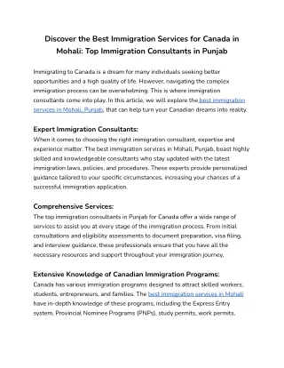 Discover the Best Immigration Services for Canada in Mohali_ Top Immigration Consultants in Punjab