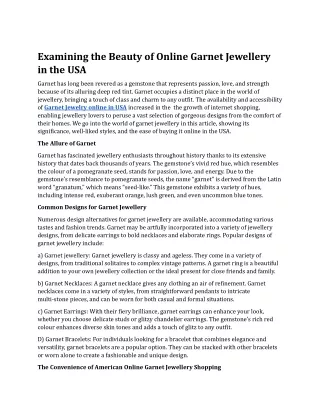 Examining the Beauty of Online Garnet Jewellery in the USA