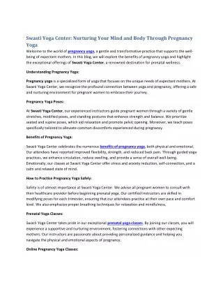 Swasti Yoga Center: Nurturing Your Mind and Body Through Pregnancy Yoga