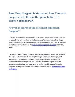 Best Chest Surgeon In Gurgaon | Best Thoracic Surgeon in Delhi and Gurgaon, Indi