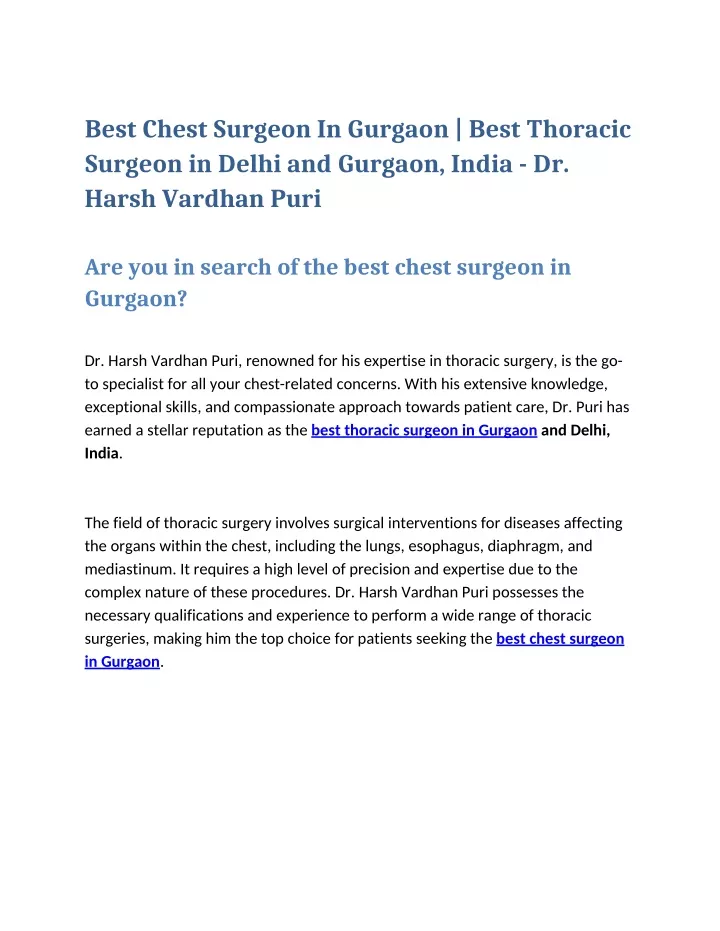 best chest surgeon in gurgaon best thoracic