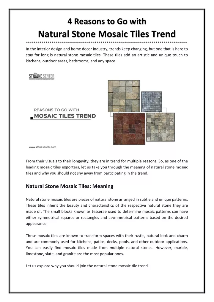 4 reasons to go with natural stone mosaic tiles