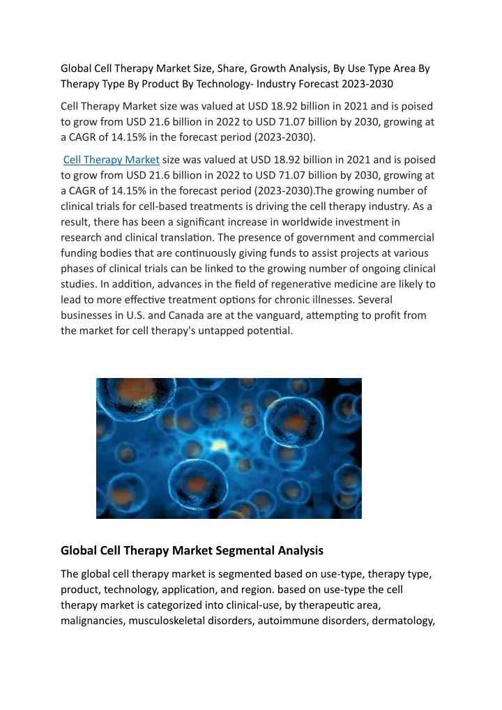 global cell therapy market size share growth
