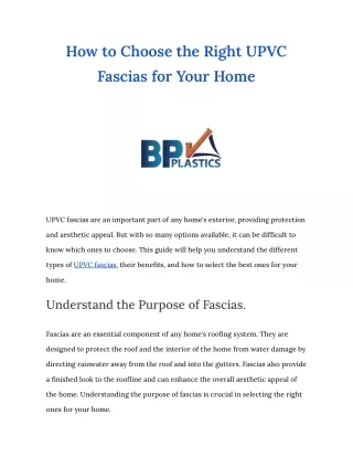 How to Choose the Right UPVC Fascias for Your Home