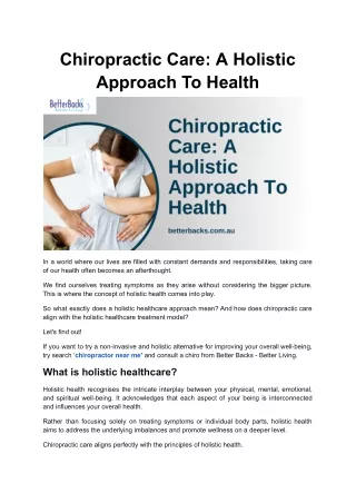 Chiropractic Care: A Holistic Approach To Health