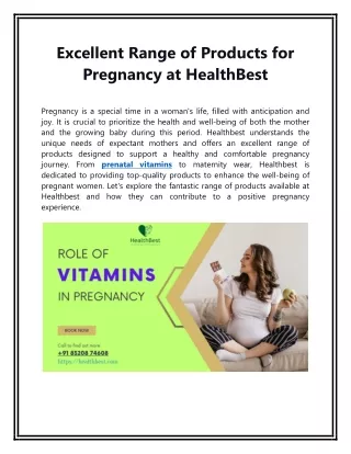 Excellent Range of Products for Pregnancy at Healthbest