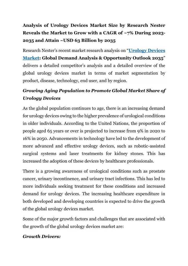 analysis of urology devices market size