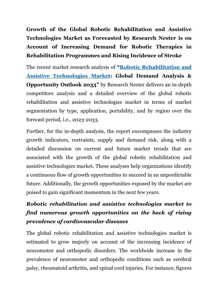 growth of the global robotic rehabilitation