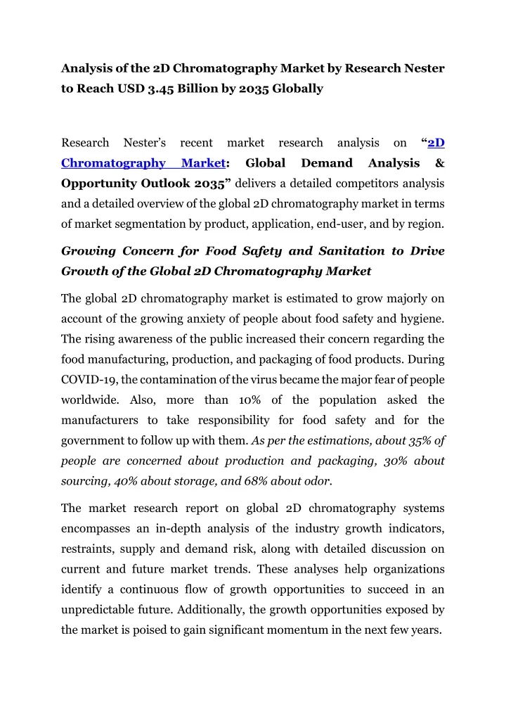 analysis of the 2d chromatography market