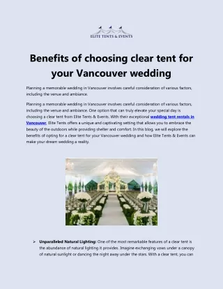 Benefits of choosing clear tent for your Vancouver wedding