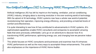 How Artificial Intelligence (AI) Is Leveraging HVAC Management IN Modern Era