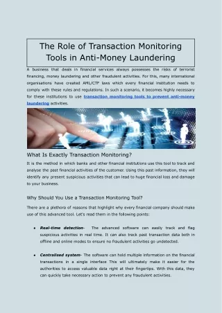 The Role of Transaction Monitoring Tools in Anti-Money Laundering
