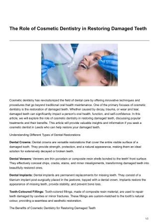 The Role of Cosmetic Dentistry in Restoring Damaged Teeth