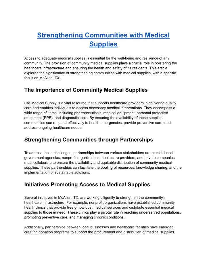 strengthening communities with medical supplies