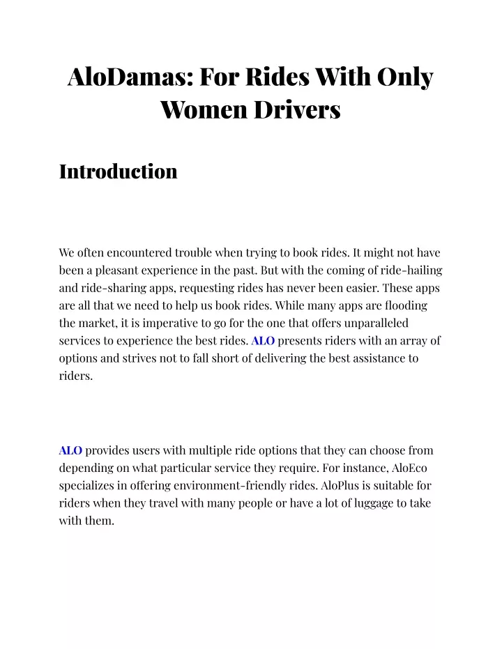 alodamas for rides with only women drivers