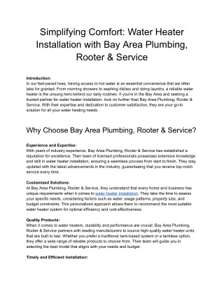 Simplifying Comfort_ Water Heater Installation with Bay Area Plumbing, Rooter & Service