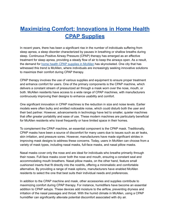 maximizing comfort innovations in home health
