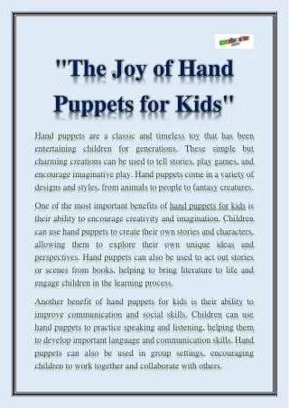 The Joy of Hand Puppets for Kids