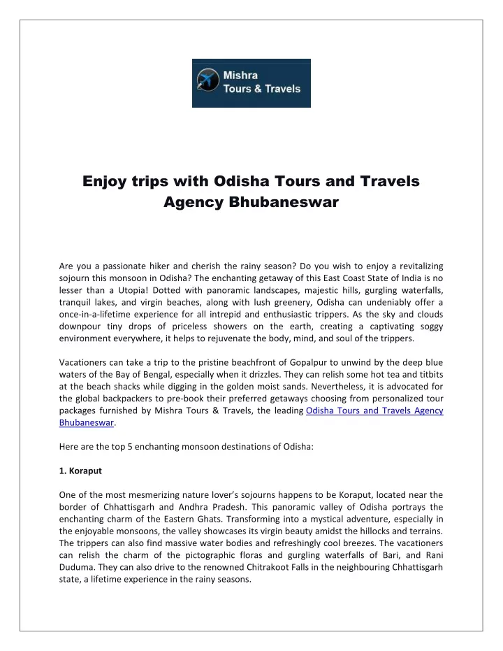 enjoy trips with odisha tours and travels agency