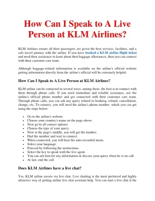How Can I Speak to A Live Person at KLM Airlines