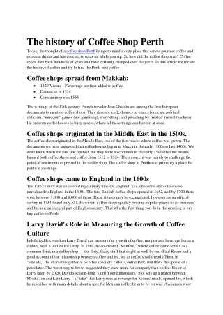 The history of Coffee Shop Perth