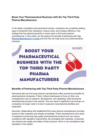 Boost Your Pharmaceutical Business with the Top Third Party Pharma Manufacturers