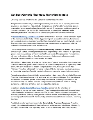 Get Best Generic Pharmacy Franchise in India