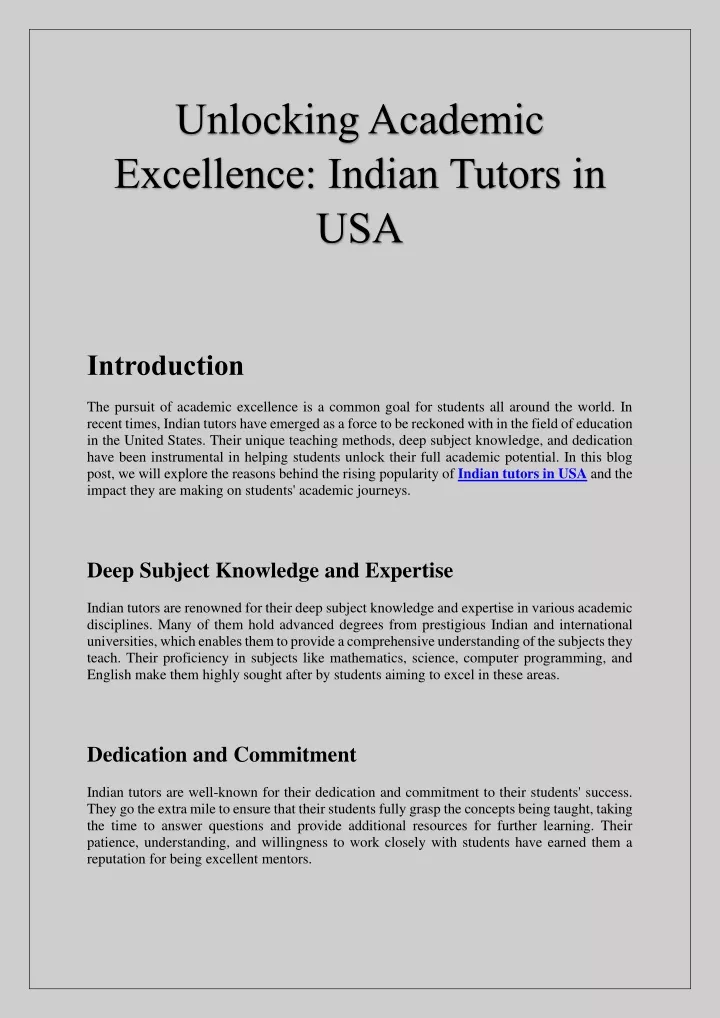 unlocking academic excellence indian tutors in usa