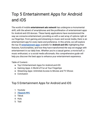 Top 5 Entertainment Apps for Android and iOS